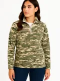 Kadın Yarım Fermuarlı Desenli Polar Sweat – Haki Kamuflaj Yakalı, Uzun Kollu, Oversize Rahat Kalıp - Haki
