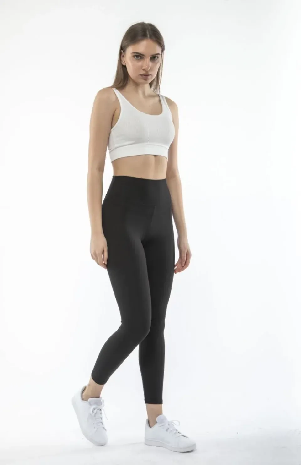 Kadın Yüksek Bel Sporcu Düz Tayt - Siyah