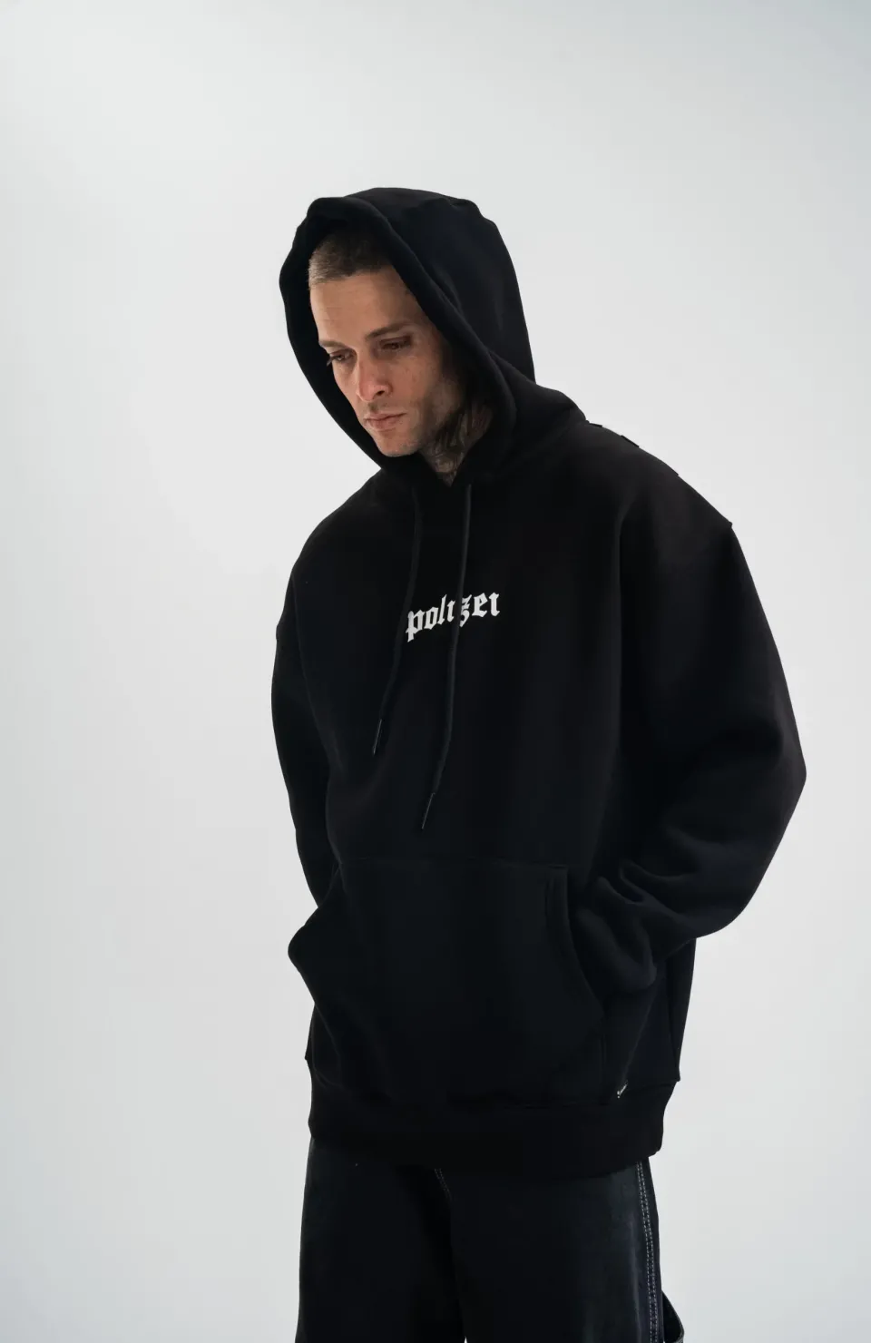 Kapşonlu Double Oversize Dijital Patchli SweatShirt - Siyah