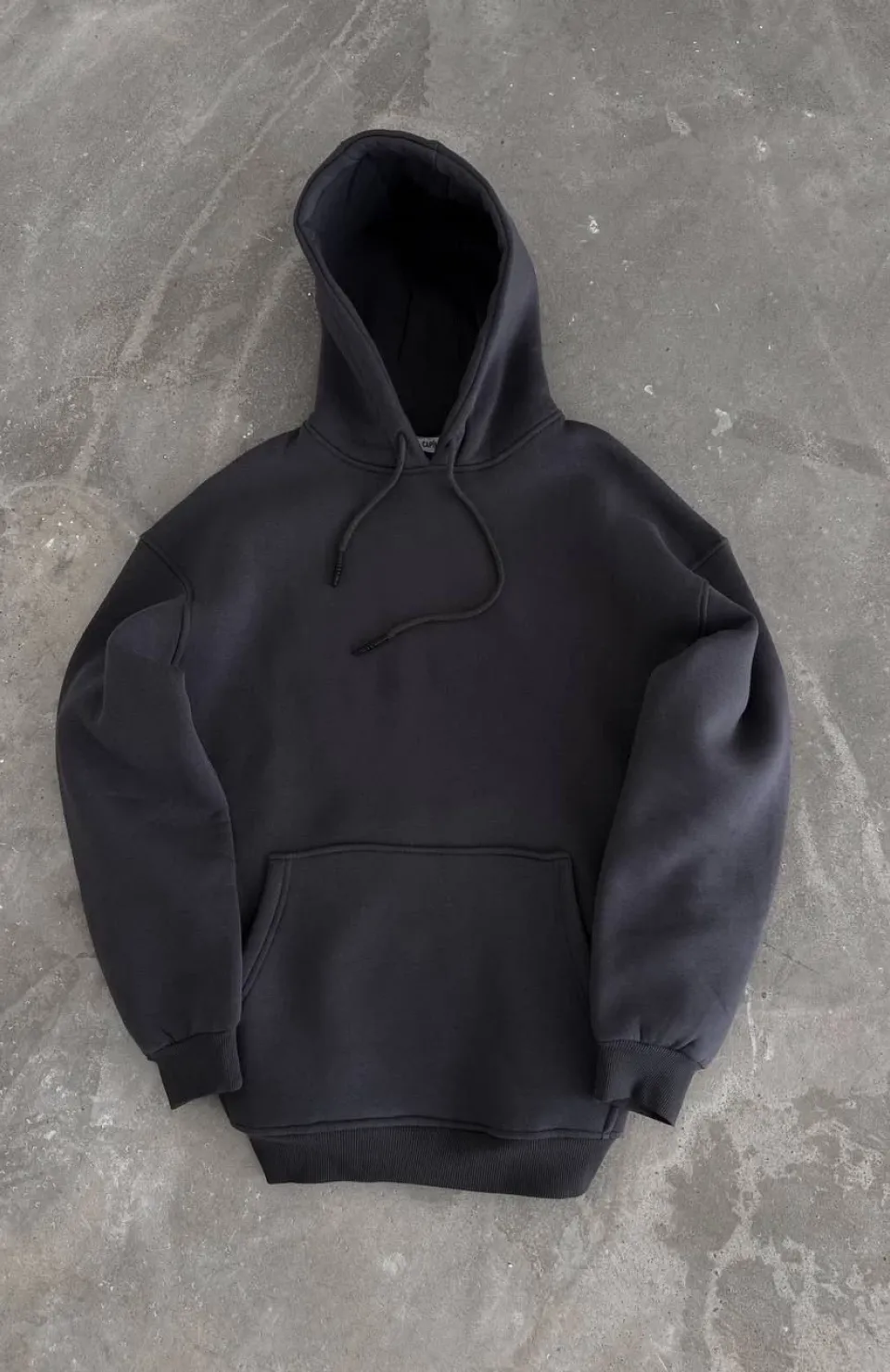 Kapüşonlu Üç İplik Penye Basic SweatShirt - Füme