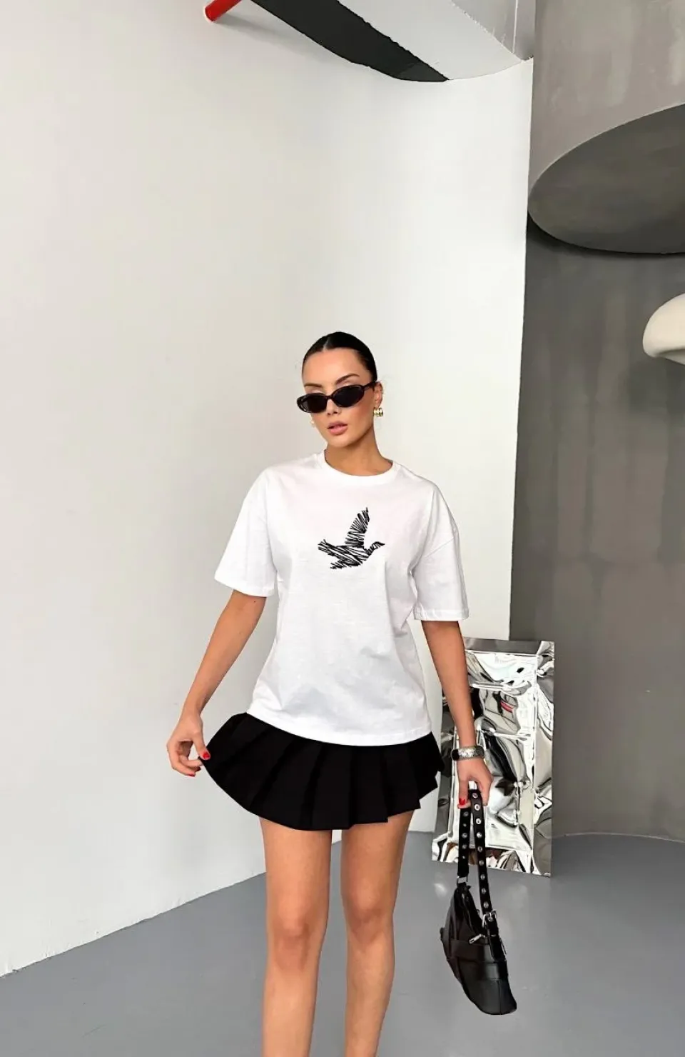 Kısa Kol Baskılı T-shirt - Beyaz