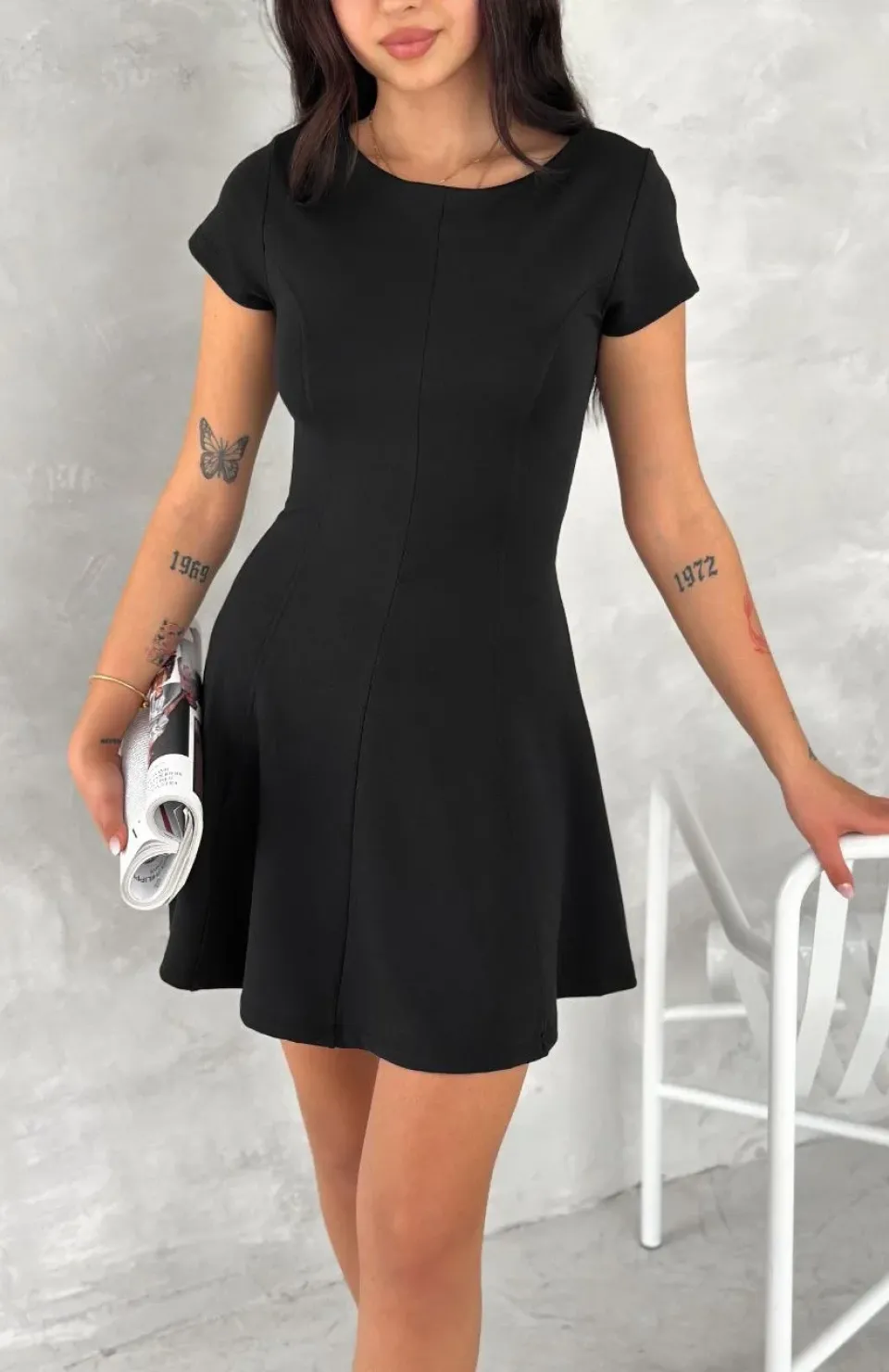 kısa kollu Mini Elbise - Siyah