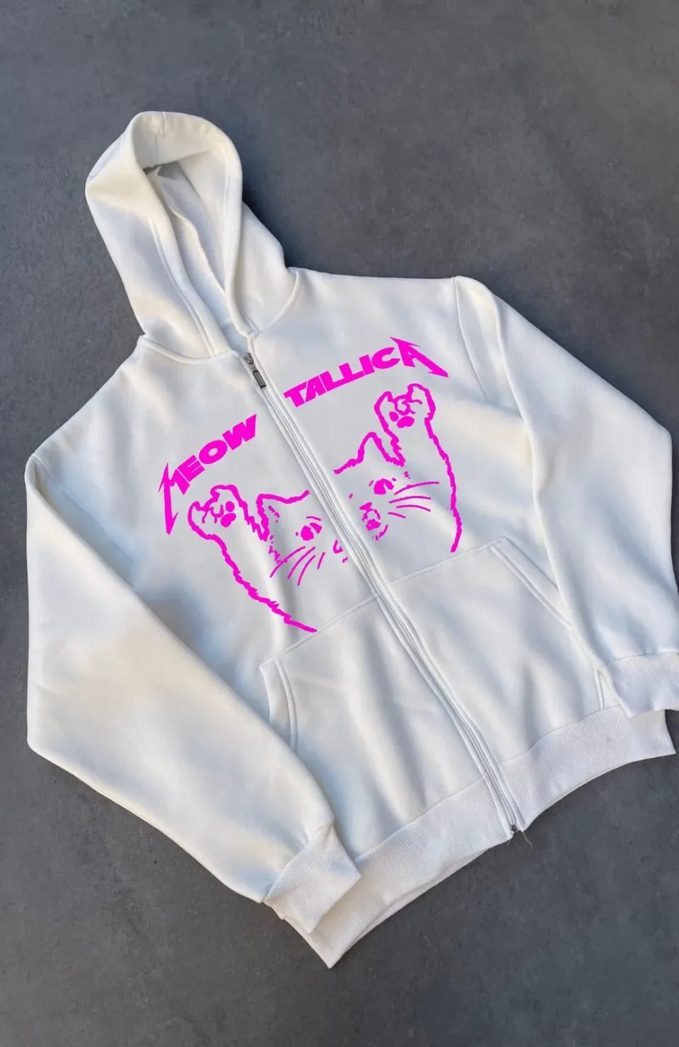 Kışlık Baskılı Fermuarlı Kapüşonlu Hırka - Beyaz Somersan Giyim | Kadın, Erkek ve Çocuk Moda