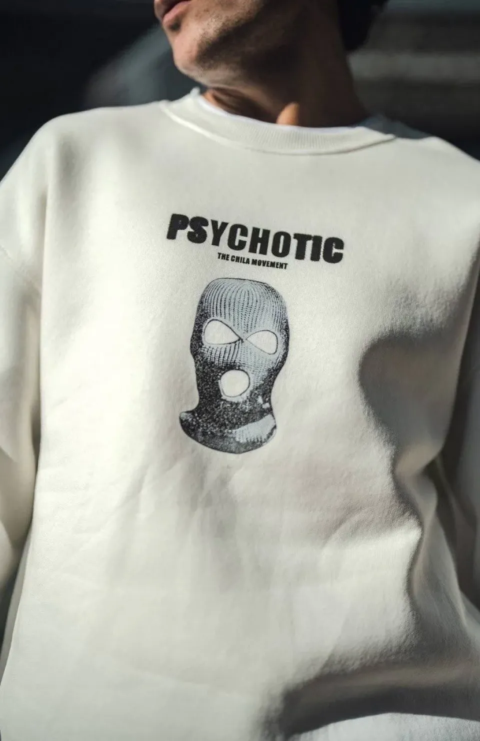 Kışlık Bisiklet Yaka Baskılı SweatShirt - Beyaz