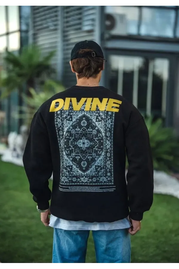 Kışlık Bisiklet Yaka Baskılı SweatShirt - Siyah