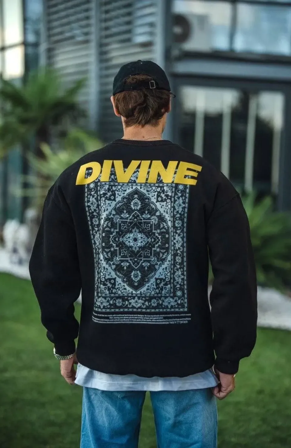 Kışlık Bisiklet Yaka Baskılı SweatShirt - Siyah