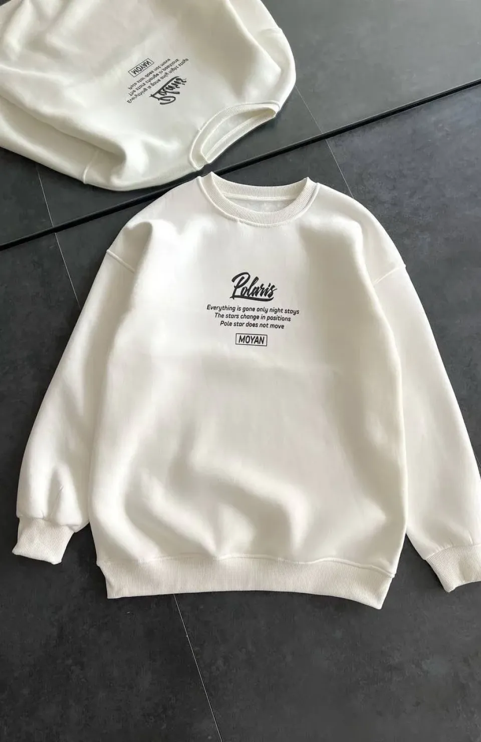 Kışlık Bisiklet Yaka Ön Ve Arka Baskılı SweatShirt - Beyaz Somersan Giyim | Kadın, Erkek ve Çocuk Moda