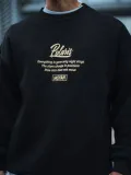 Kışlık Bisiklet Yaka Ön Ve Arka Baskılı SweatShirt - Siyah