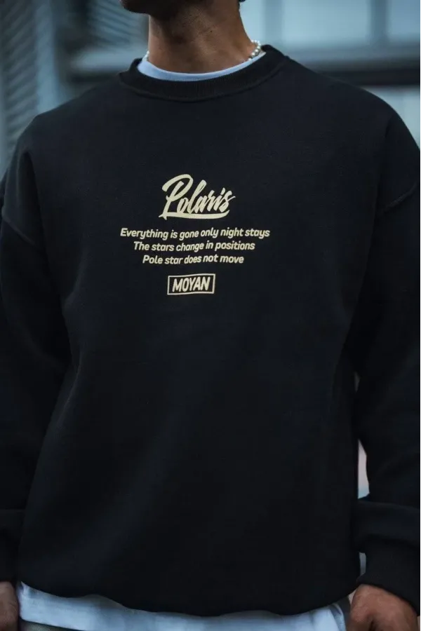 Kışlık Bisiklet Yaka Ön Ve Arka Baskılı SweatShirt - Siyah