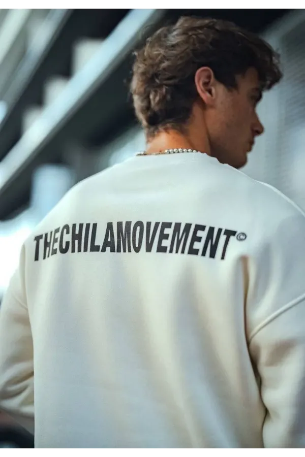 Kışlık Bisiklet Yaka Oversize Baskılı SweatShirt - Beyaz