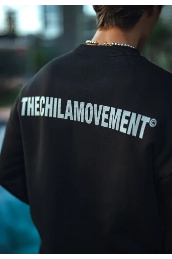 Kışlık Bisiklet Yaka Oversize Baskılı SweatShirt - Siyah