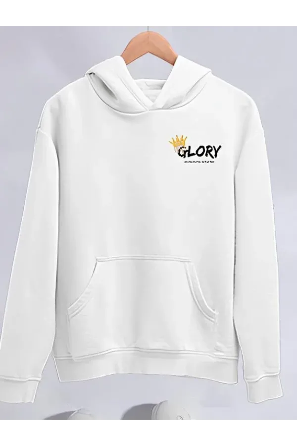 Kışlık Üç İplik Kapüşonlu SweatShirt - Beyaz