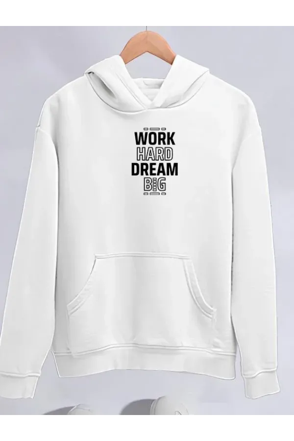 Kışlık Üç İplik Kapüşonlu SweatShirt - Beyaz