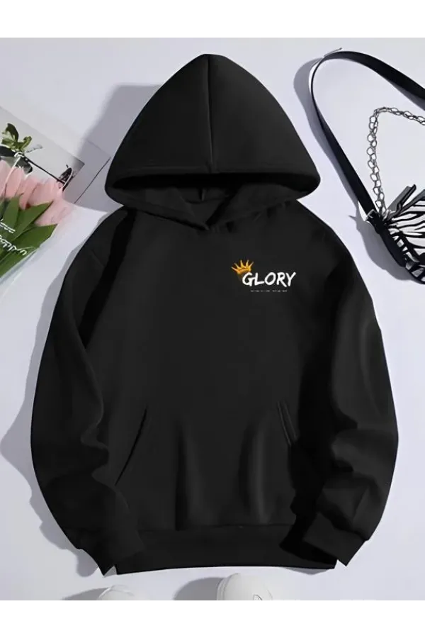 Kışlık Üç İplik Kapüşonlu SweatShirt - Siyah