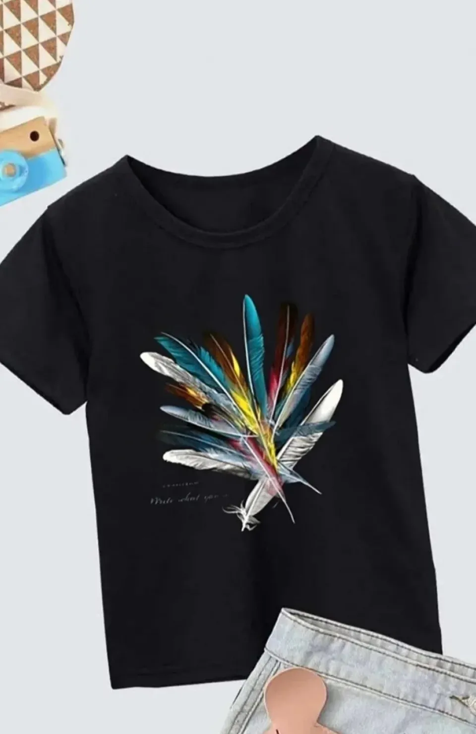 Kız Çocuk Baskılı T-Shirt- Siyah Somersan Giyim | Kadın, Erkek ve Çocuk Moda