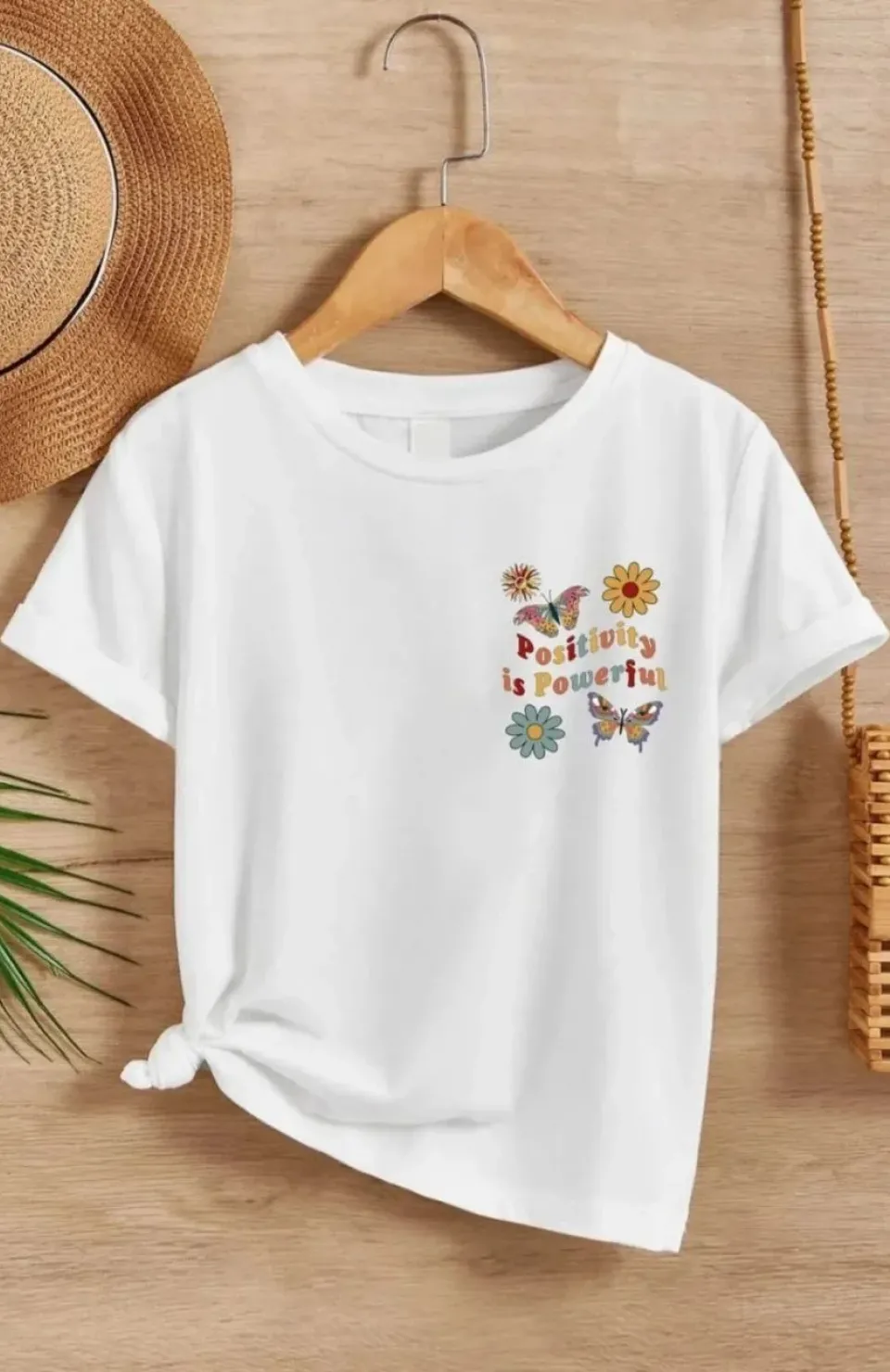 Kız Çocuk Bisiklet Yaka Baskılı T-Shirt - Beyaz Somersan Giyim | Kadın, Erkek ve Çocuk Moda