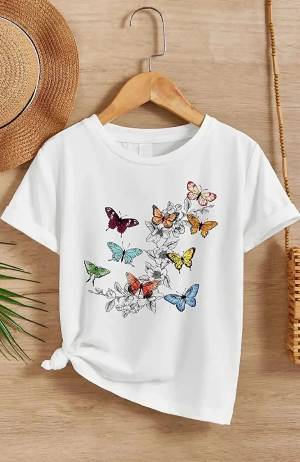 Kız Çocuk Bisiklet Yaka Baskılı T-Shirt - Beyaz Somersan Giyim | Kadın, Erkek ve Çocuk Moda