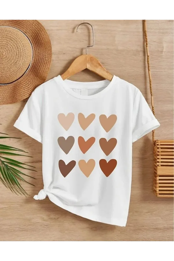 Kız Çocuk Bisiklet Yaka Baskılı T-Shirt - Beyaz