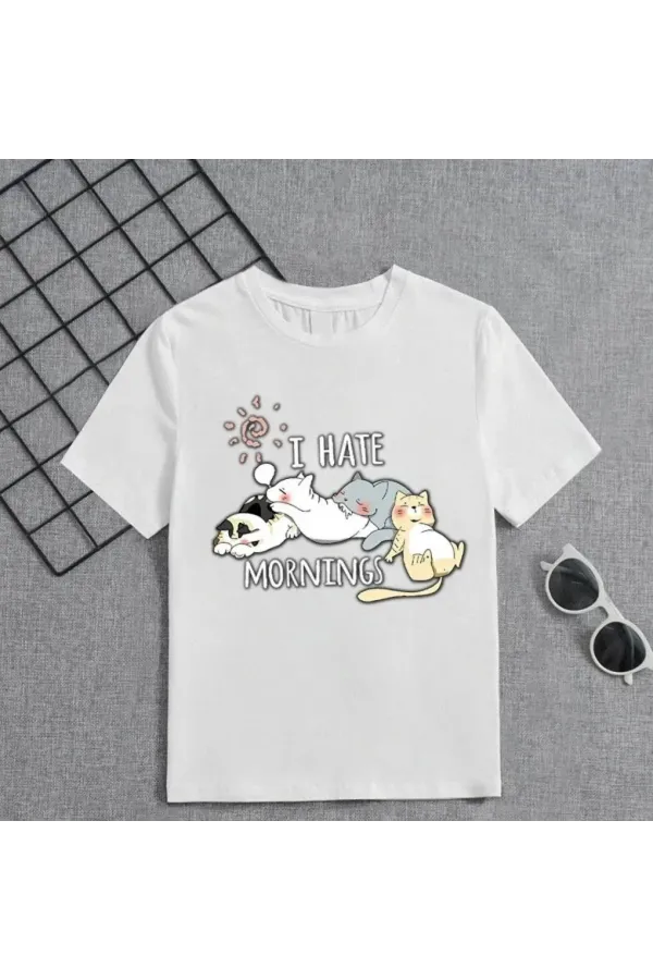 Kız Çocuk Bisiklet Yaka Baskılı T-Shirt - Beyaz