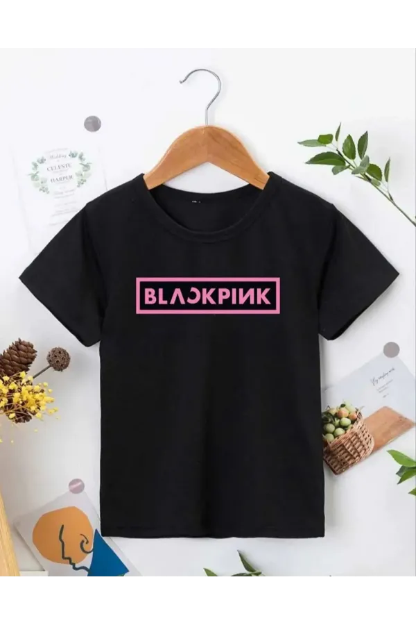 Kız Çocuk Bisiklet Yaka Baskılı T-Shirt - Siyah