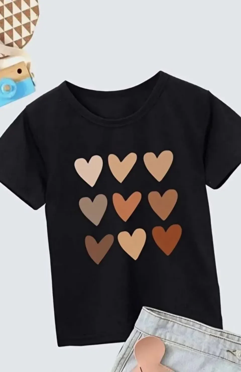 Kız Çocuk Bisiklet Yaka Baskılı T-Shirt - Siyah