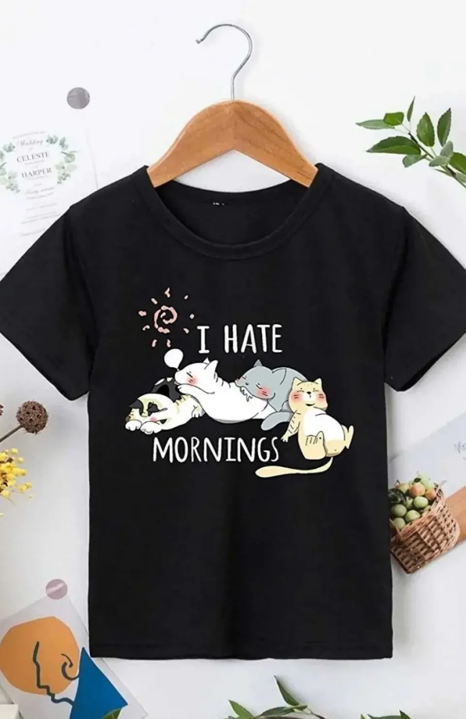 Kız Çocuk Bisiklet Yaka Baskılı T-Shirt - Siyah