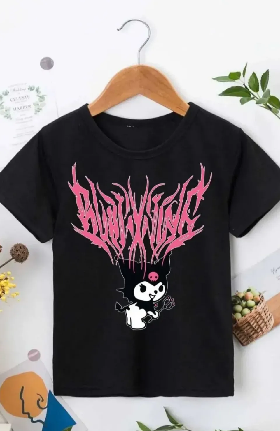 Kız Çocuk Bisiklet Yaka Baskılı T-Shirt - Siyah Somersan Giyim | Kadın, Erkek ve Çocuk Moda