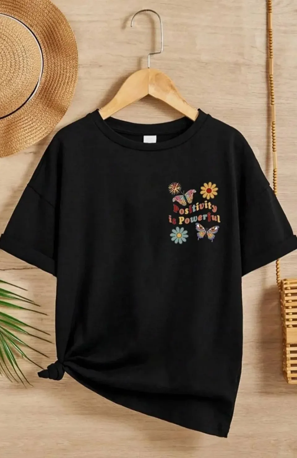 Kız Çocuk Bisiklet Yaka Baskılı T-Shirt - Siyah Somersan Giyim | Kadın, Erkek ve Çocuk Moda