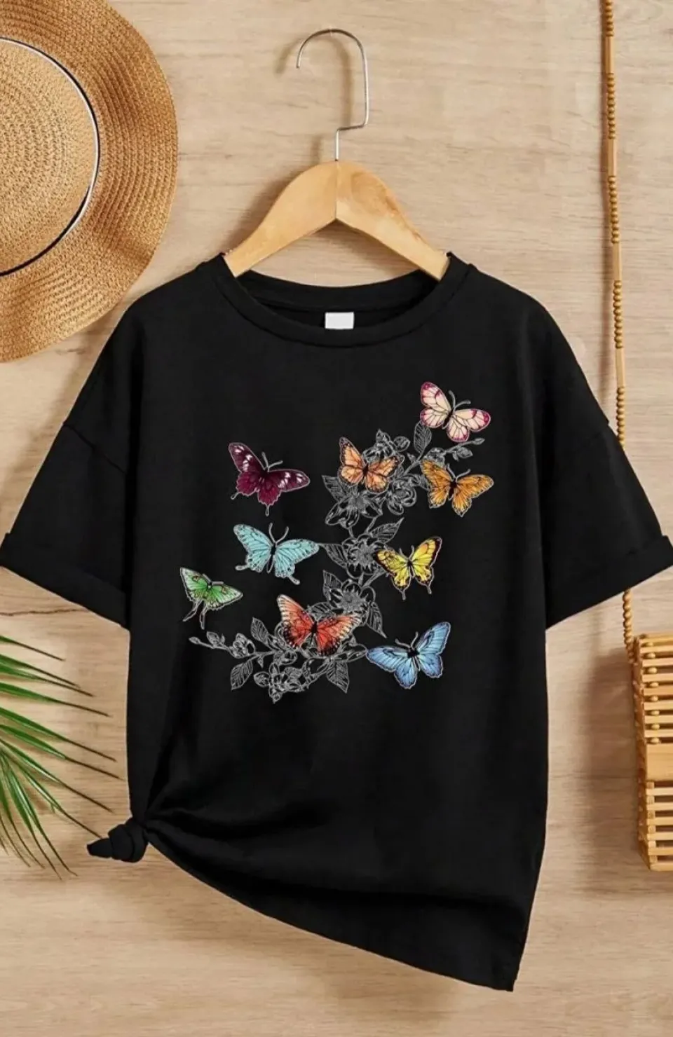 Kız Çocuk Bisiklet Yaka Baskılı T-Shirt - Siyah Somersan Giyim | Kadın, Erkek ve Çocuk Moda