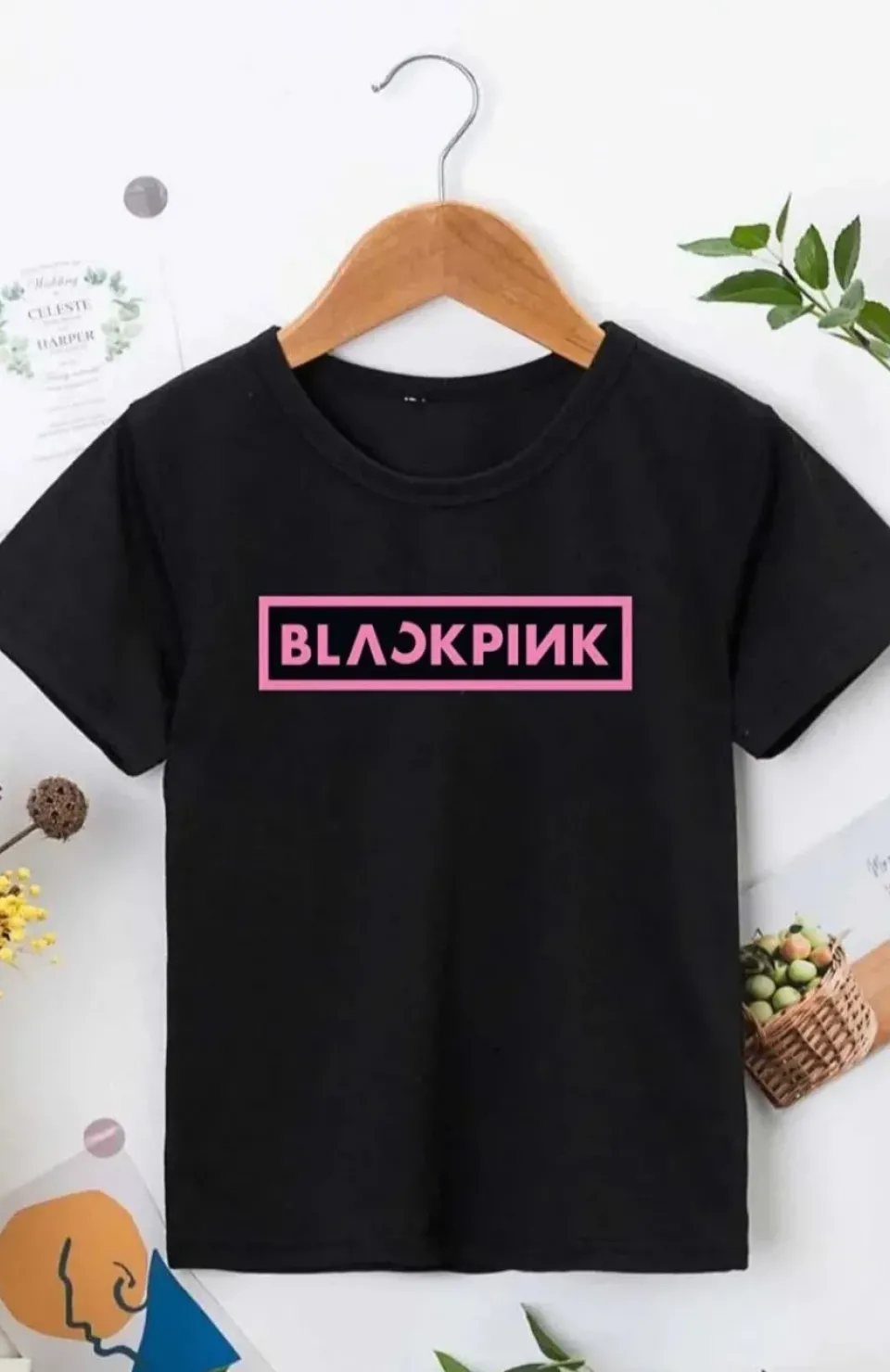 Kız Çocuk Bisiklet Yaka Baskılı T-Shirt - Siyah Somersan Giyim | Kadın, Erkek ve Çocuk Moda