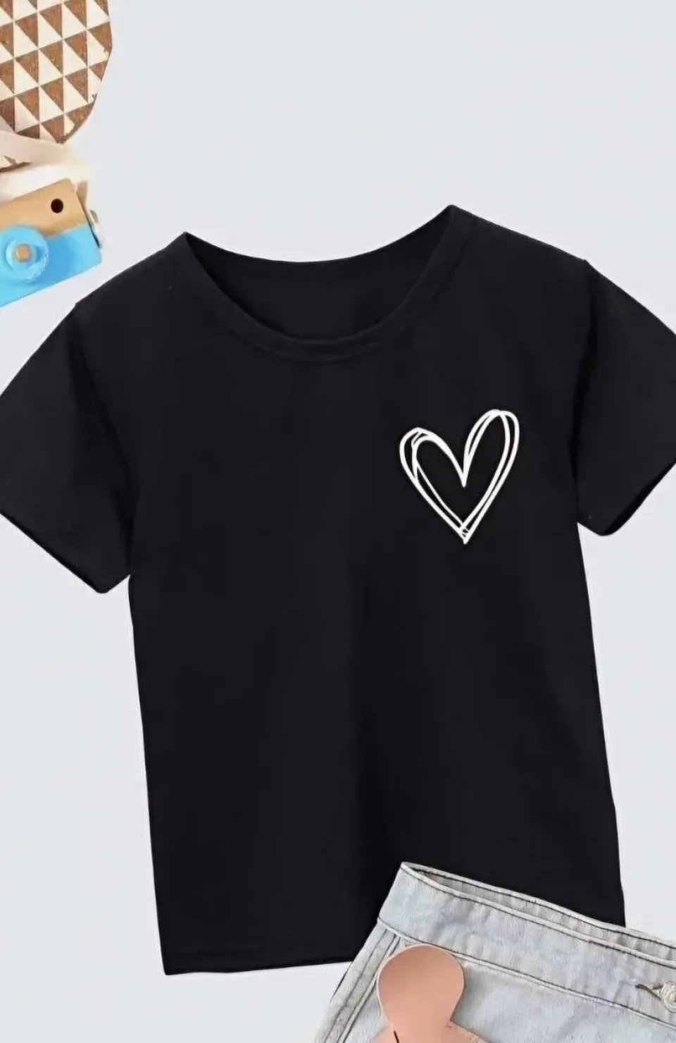 Kız Çocuk Bisiklet Yaka Baskılı T-Shirt - Siyah Somersan Giyim | Kadın, Erkek ve Çocuk Moda