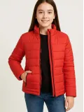 Kız Çocuk Şişme Mont Hafif ve Sıcak Tutucu Kışlık Fermuarlı Su İtici Rahat Günlük Mont Kapüşonuz Modern Tasarım - Kırmızı Somersan Giyim | Kadın, Erkek ve Çocuk Moda
