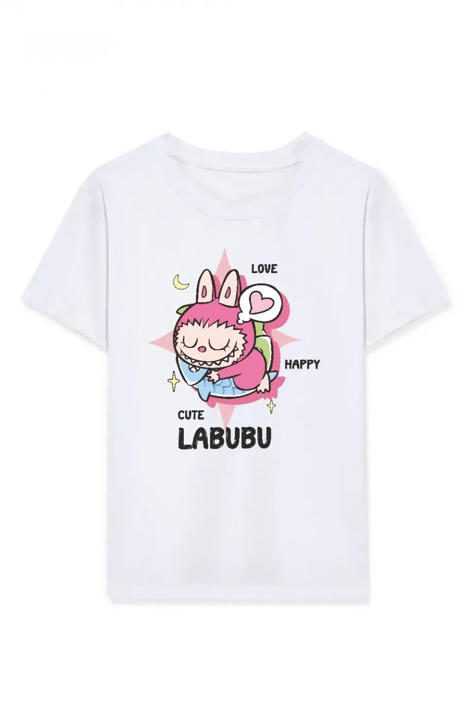 Kız Labubu Çocuk Baskılı T-Shirt - Beyaz