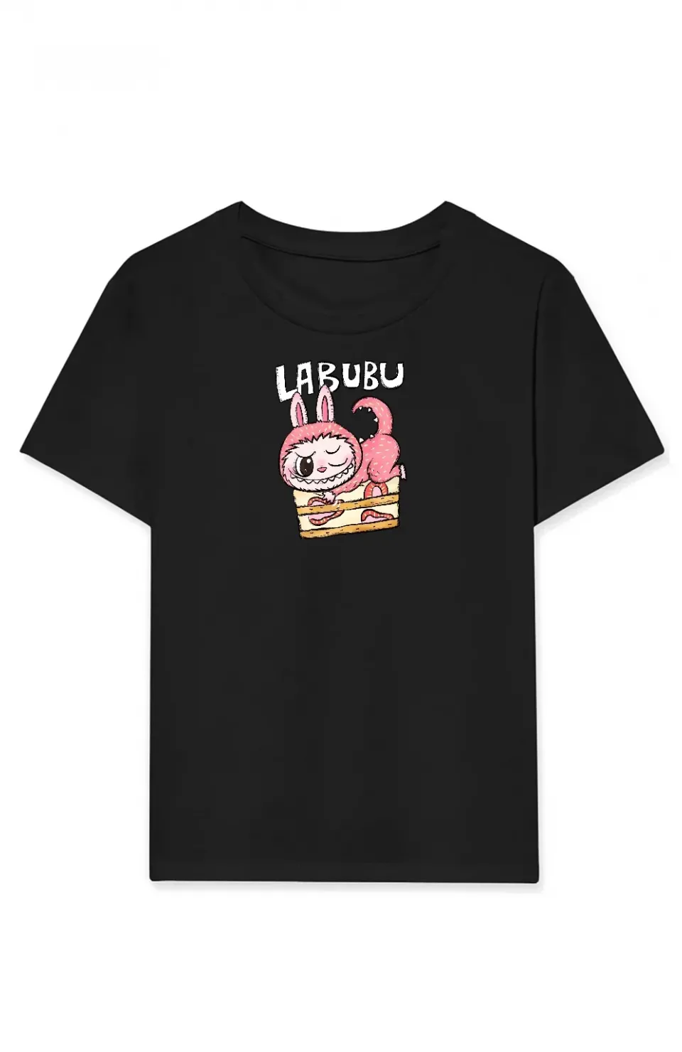 Kız Labubu Çocuk Baskılı T-Shirt - Siyah