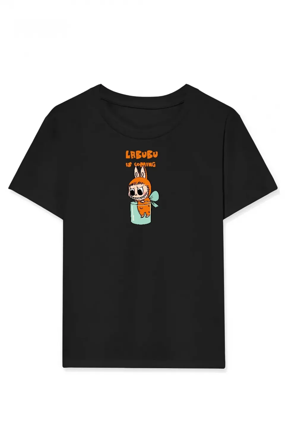 Kız Labubu Çocuk Baskılı T-Shirt - Siyah