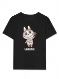 Kız Labubu Çocuk Baskılı T-Shirt - Siyah