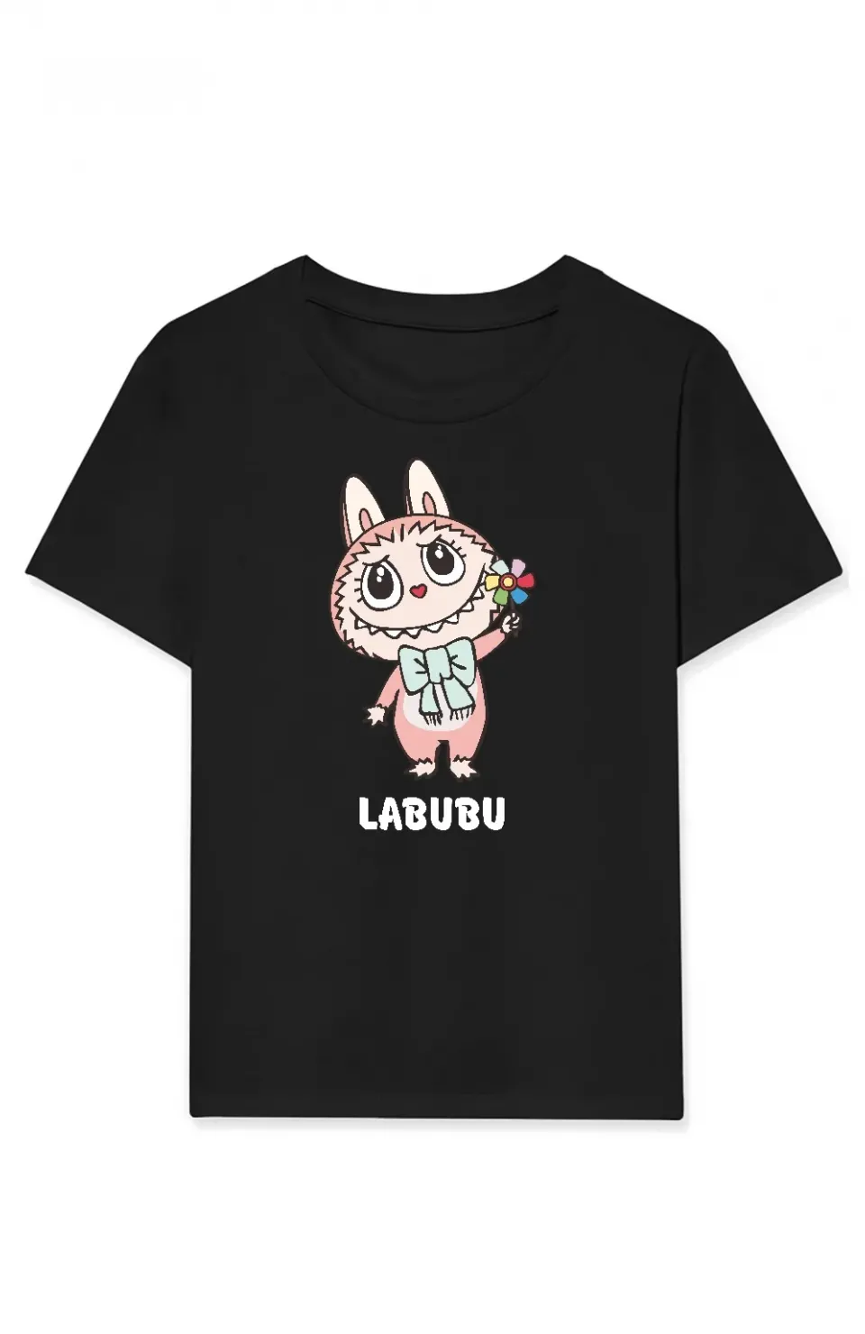 Kız Labubu Çocuk Baskılı T-Shirt - Siyah