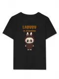 Kız Labubu Çocuk Baskılı T-Shirt - Siyah