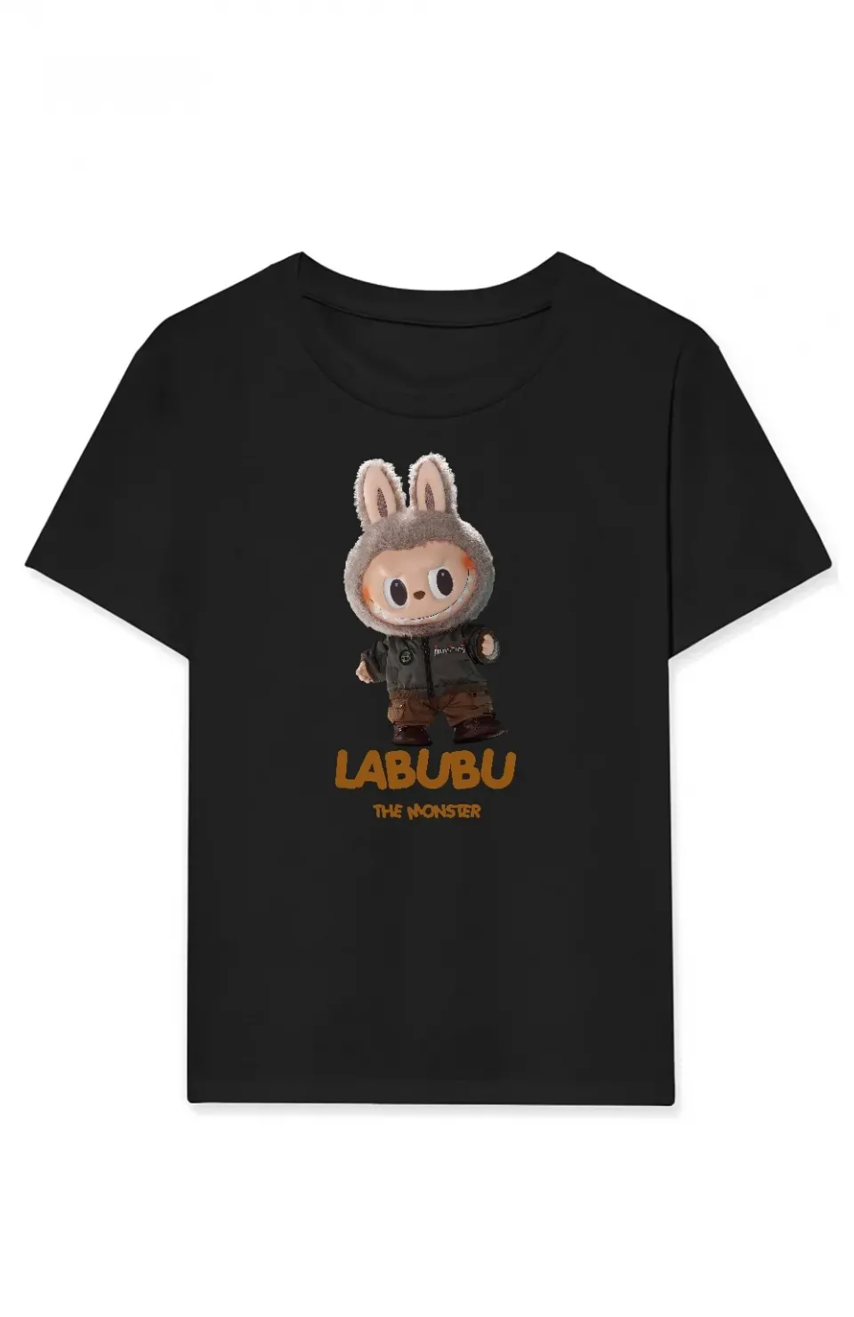 Kız Labubu Çocuk Baskılı T-Shirt - Siyah