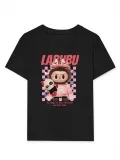 Kız Labubu Çocuk Baskılı T-Shirt - Siyah