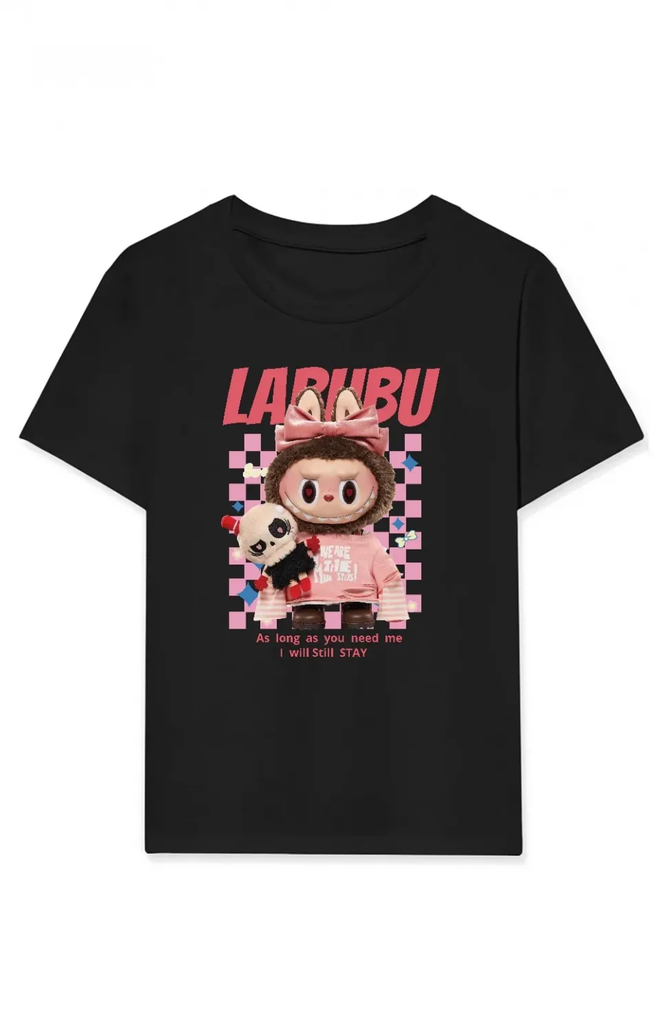 Kız Labubu Çocuk Baskılı T-Shirt - Siyah