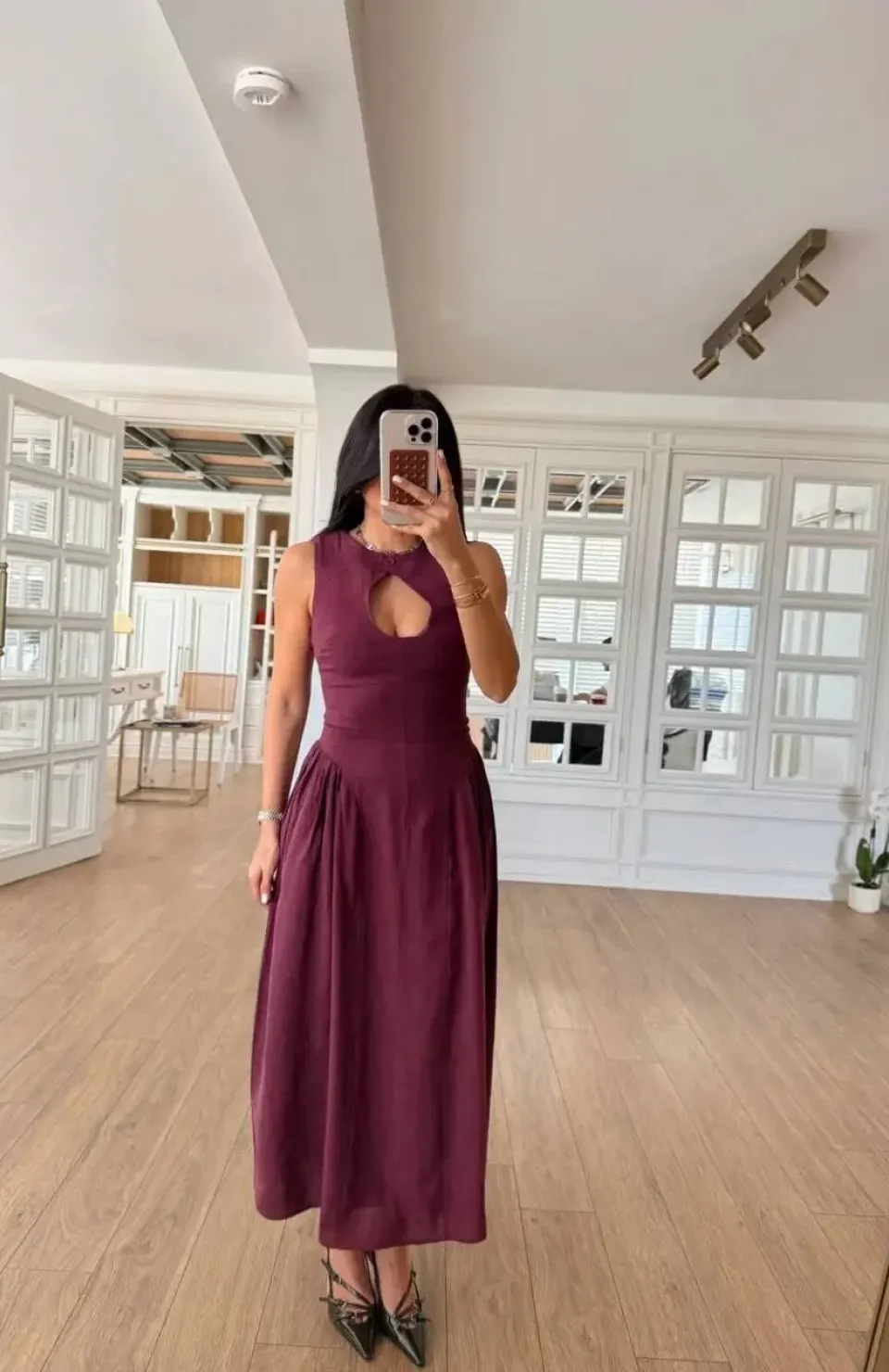 Kolsuz Uzun Kabardin Elbise - Bordo