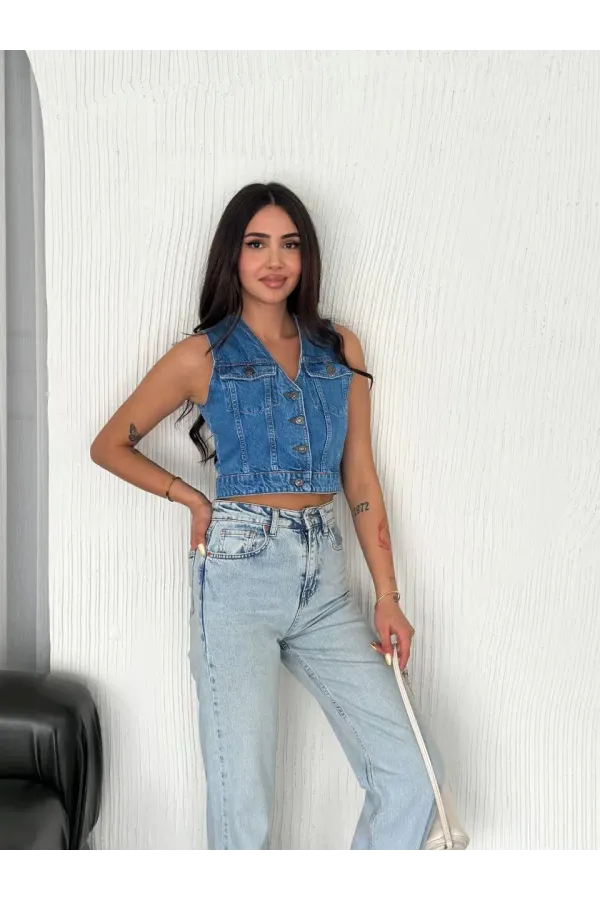 Kot Jeans Kadın Yelek - Mavi