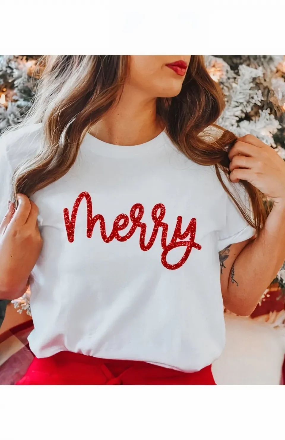 Merry Baskılı T-shirt - Beyaz