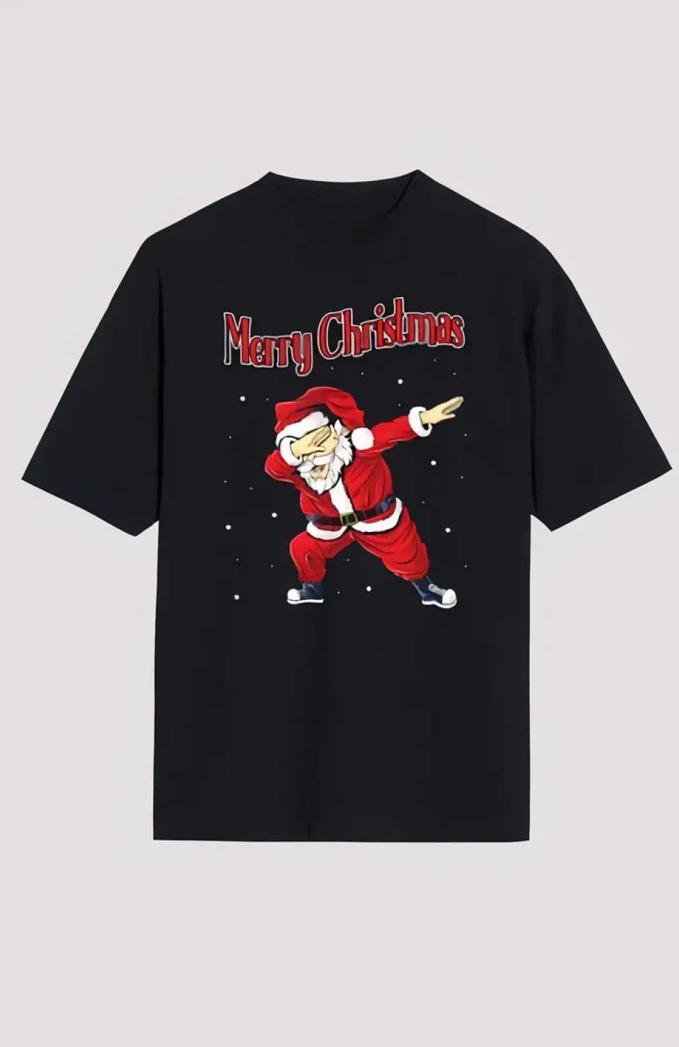 Merry Christmas Baskılı Noel Babalı T-shirt - Siyah