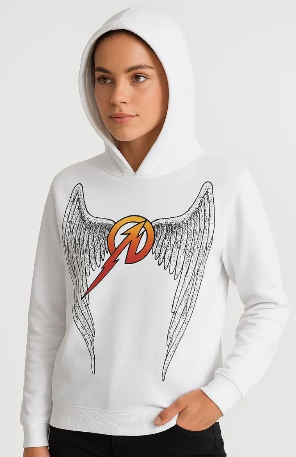 Metallica İki İplik Kapüşonlu Ön ve Arka Baskılı hoodie - Beyaz