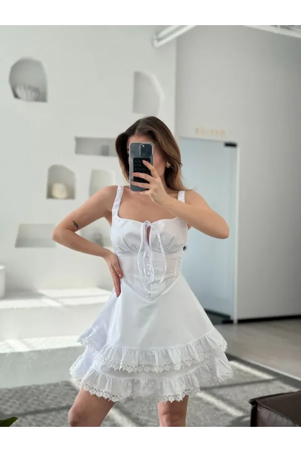Mini Askılı Elbise - Beyaz