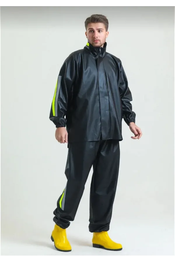 Motorcu Kurye Su Geçirmez Yağmurluk Takım - Siyah