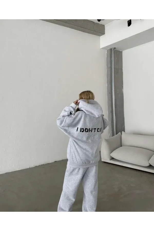 Nakış İşlemeli Üç İplik Sweat Takım- Gri