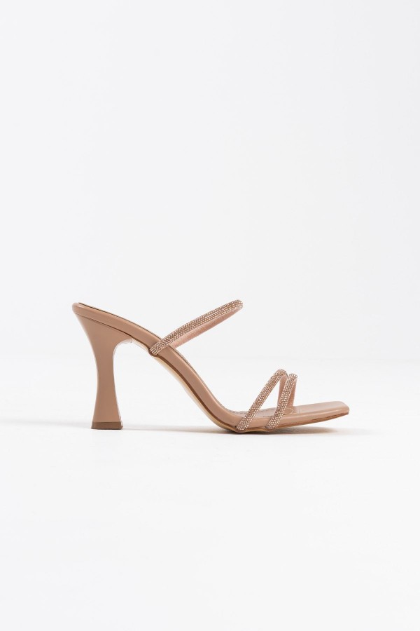 Nude Taşlı İnce Bantlı Kadın Topuklu Terlik TR20MY01D